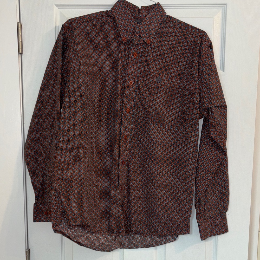 Cinch Men's Rusty Orange Patterned Button Down Sh… - image 1
